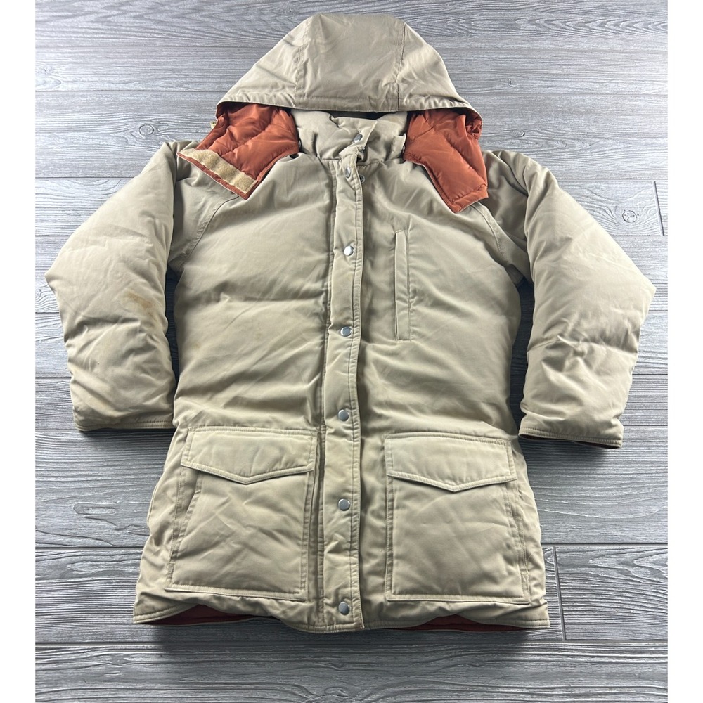 Vintage Eastern Mountain Sports Down Parka Womens Small Beige Jacket Hood